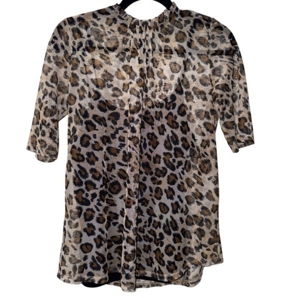 👚🐆 MONTEAU Anthropologie Sheer Leopard Mesh Blouse + Tank Lined | Women's L